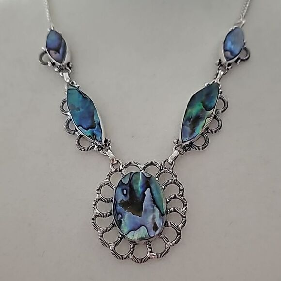 Abalone Earrings and Necklace 18" - Picture 5 of 9